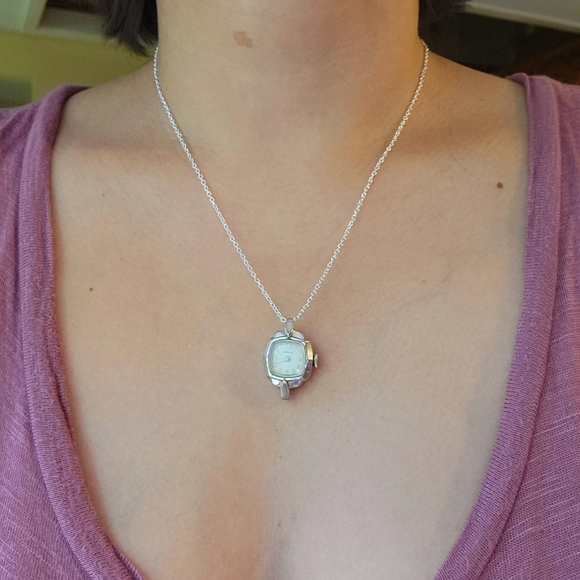 Vintage Caravelle by Bulova Classic Dainty Silver Watch Necklace - Picture 3 of 8